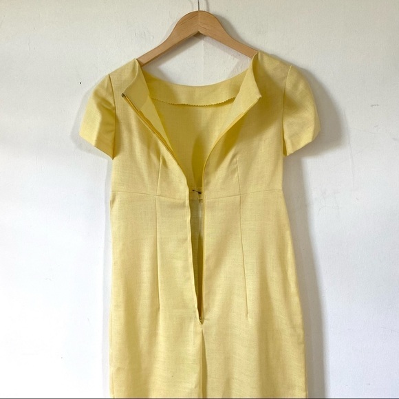 Vintage 60s Long Prom Dress Pale Yellow Maxi Retro Short Sleeve Womens Small - Picture 10 of 11